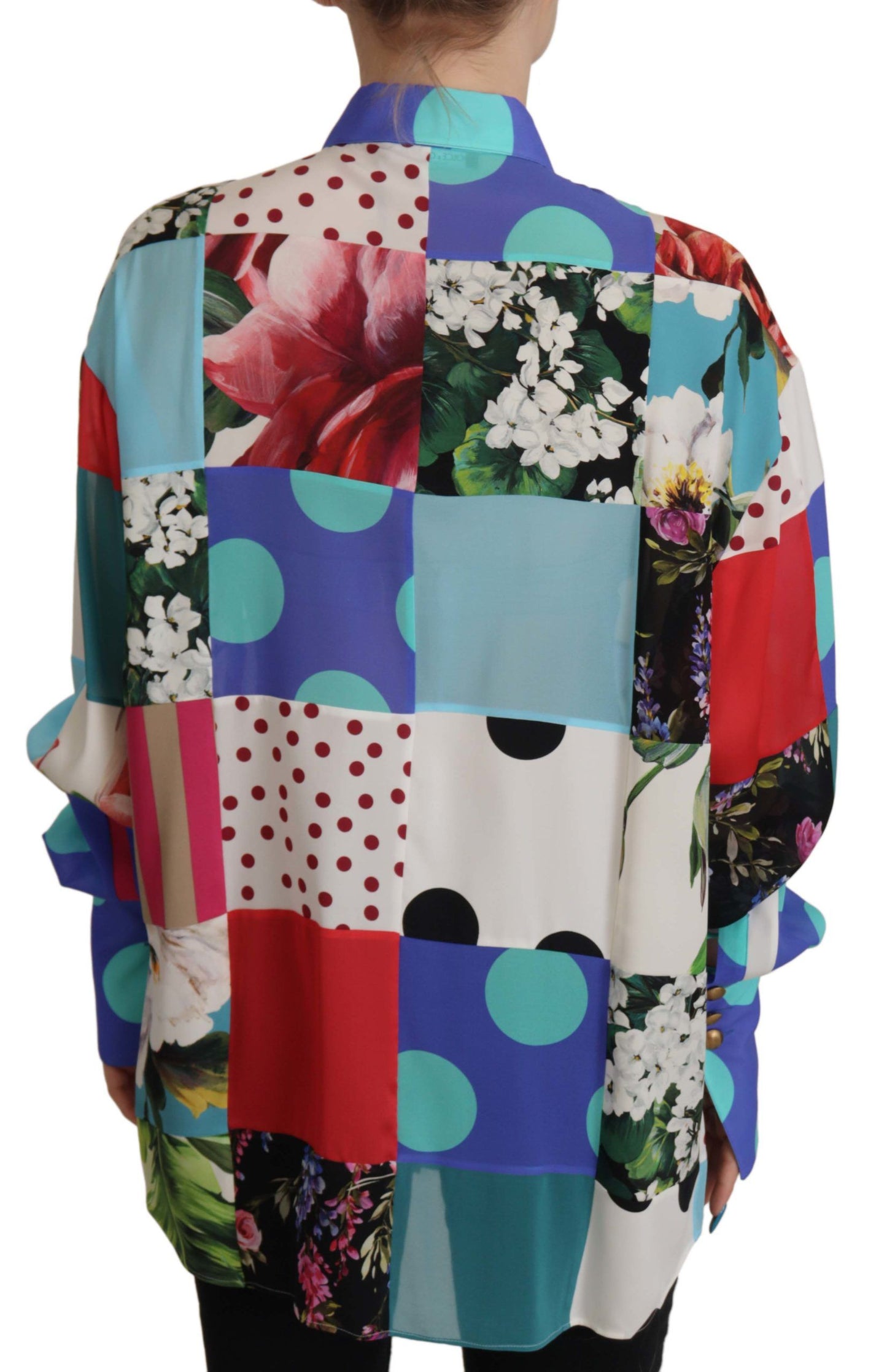 Elegant Multicolor Silk Floral Polka Dot Blouse