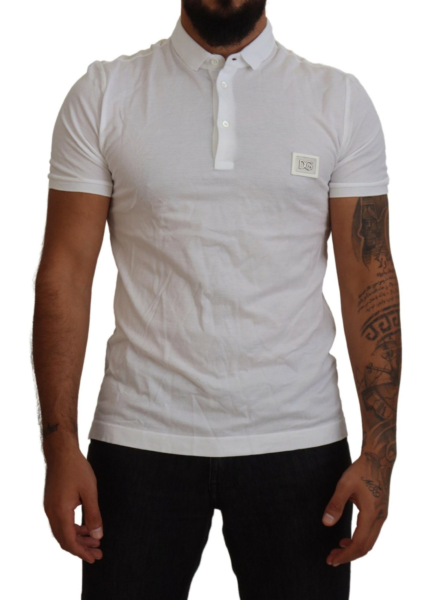 Exquisite White Cotton Polo T-Shirt