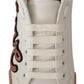 Chic White Glittered Love Leather Sneakers