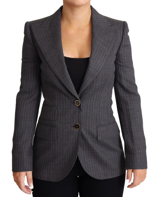 Elegant Gray Stretch Wool Blazer