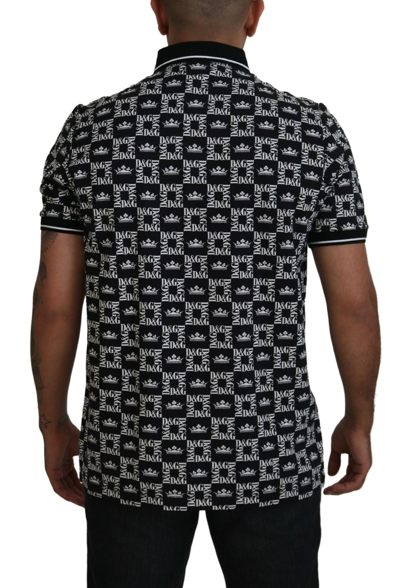 Elegant Black Crown Print Polo Tee