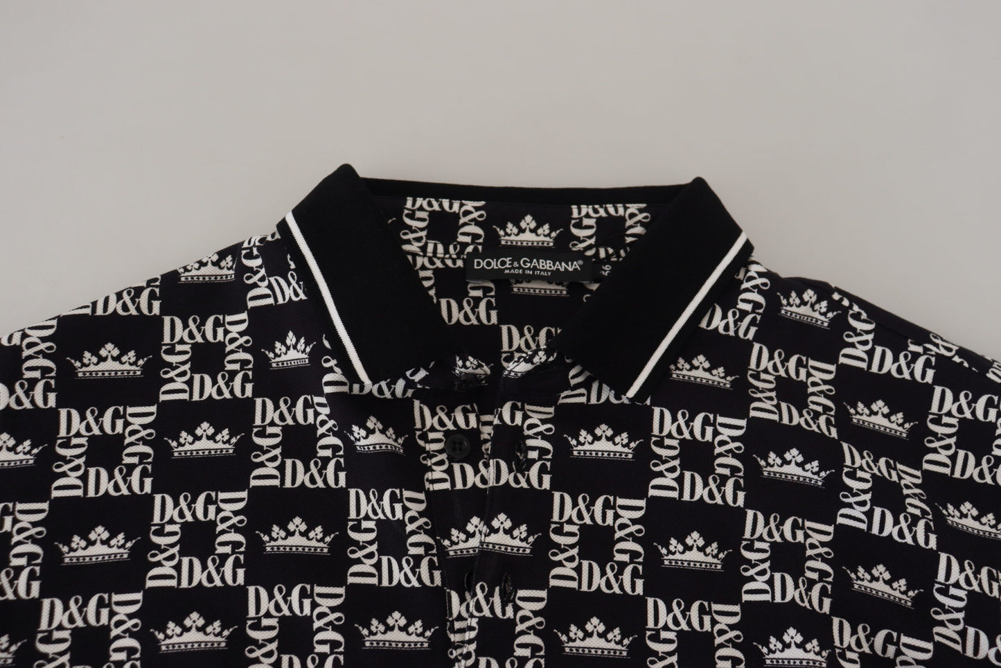 Elegant Black Crown Print Polo Tee