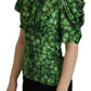 Elegant Green Silk Puff Sleeve Blouse