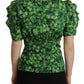 Elegant Green Silk Puff Sleeve Blouse