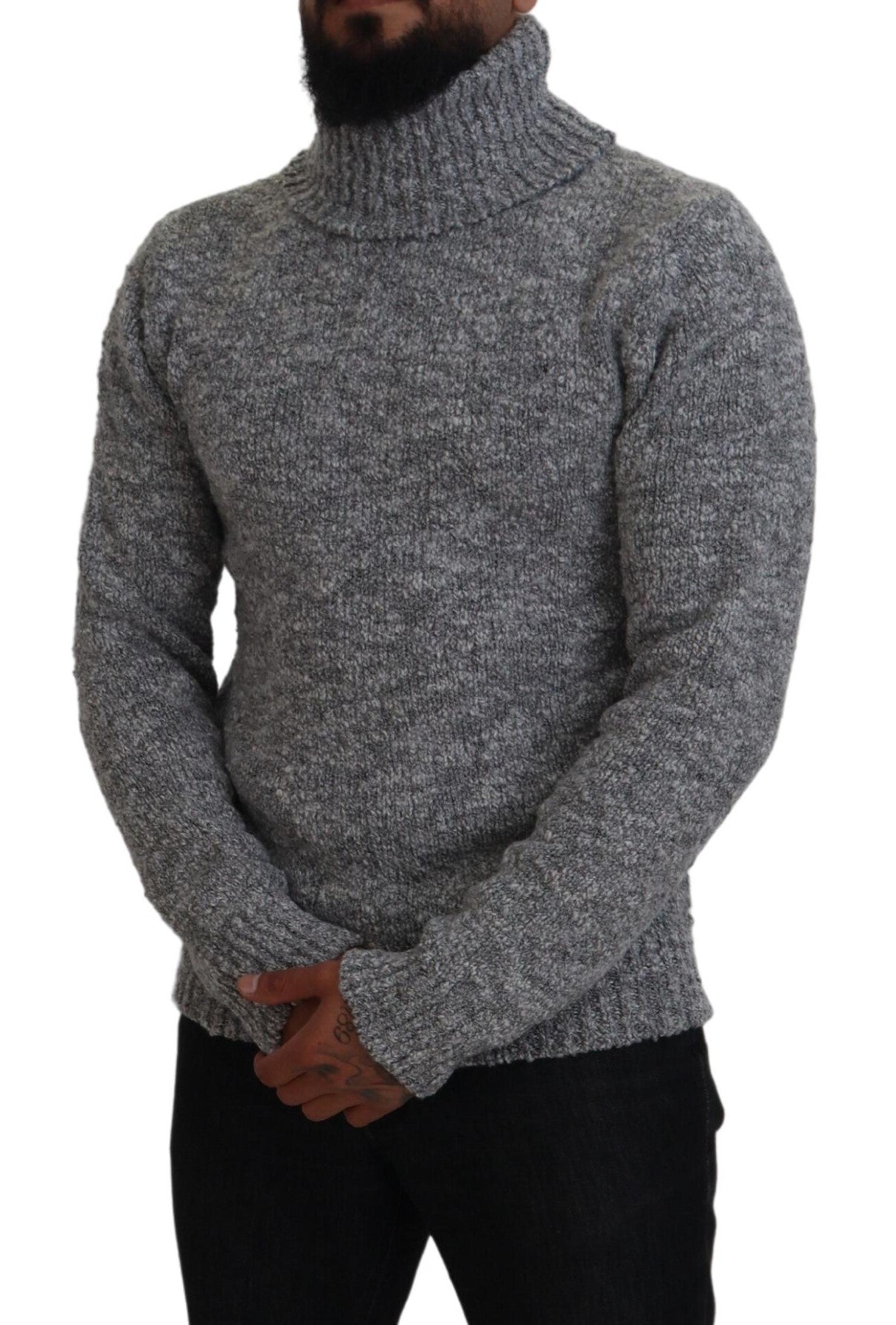 Elegant Gray Wool-Blend Turtleneck Sweater