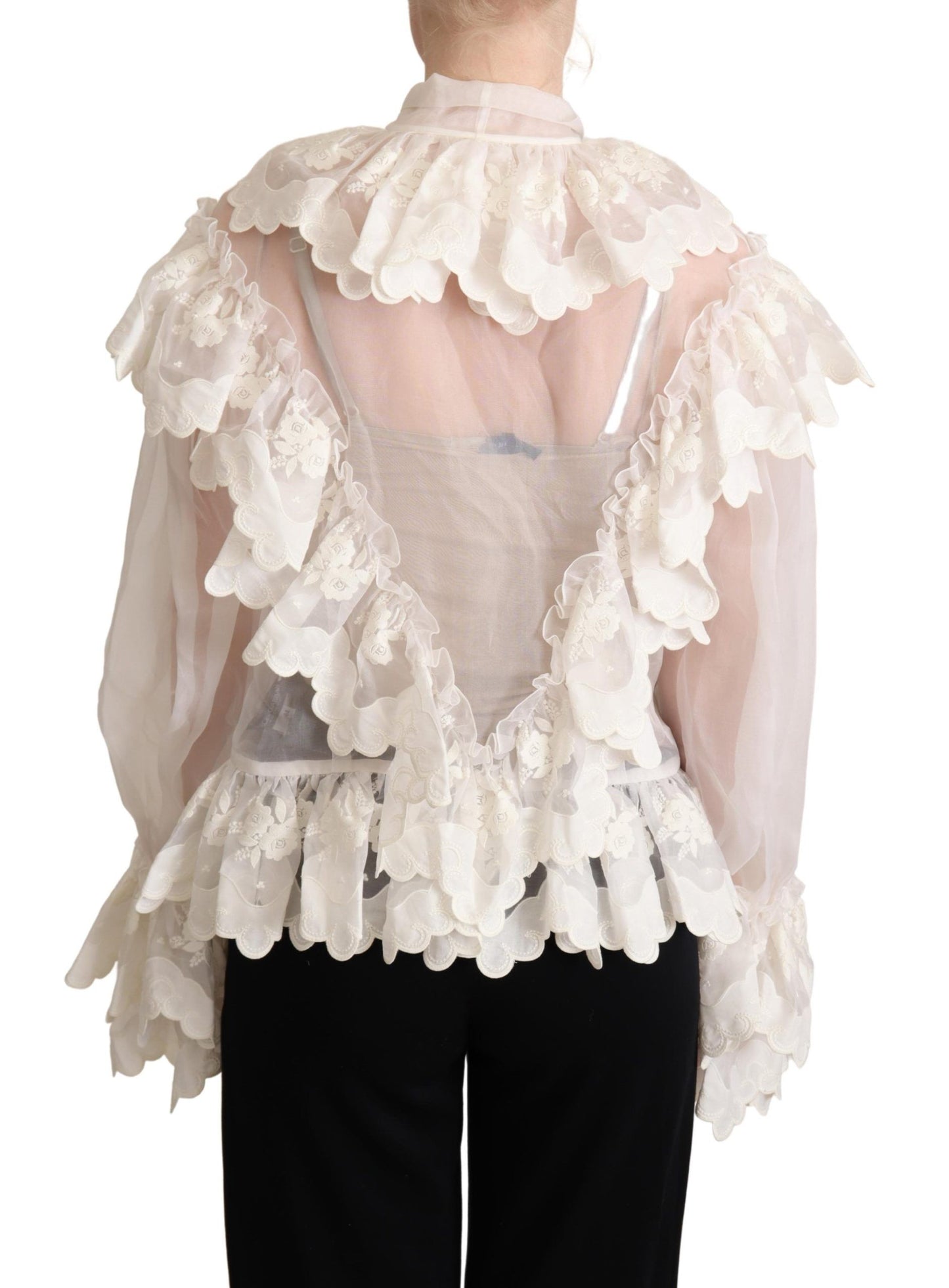 Elegant White Silk-Cotton Ascot Blouse