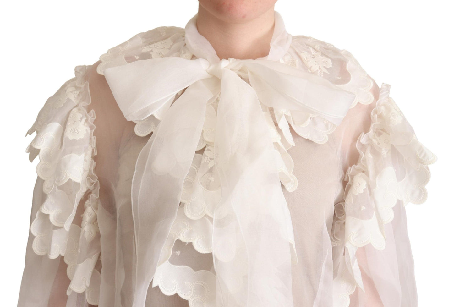 Elegant White Silk-Cotton Ascot Blouse