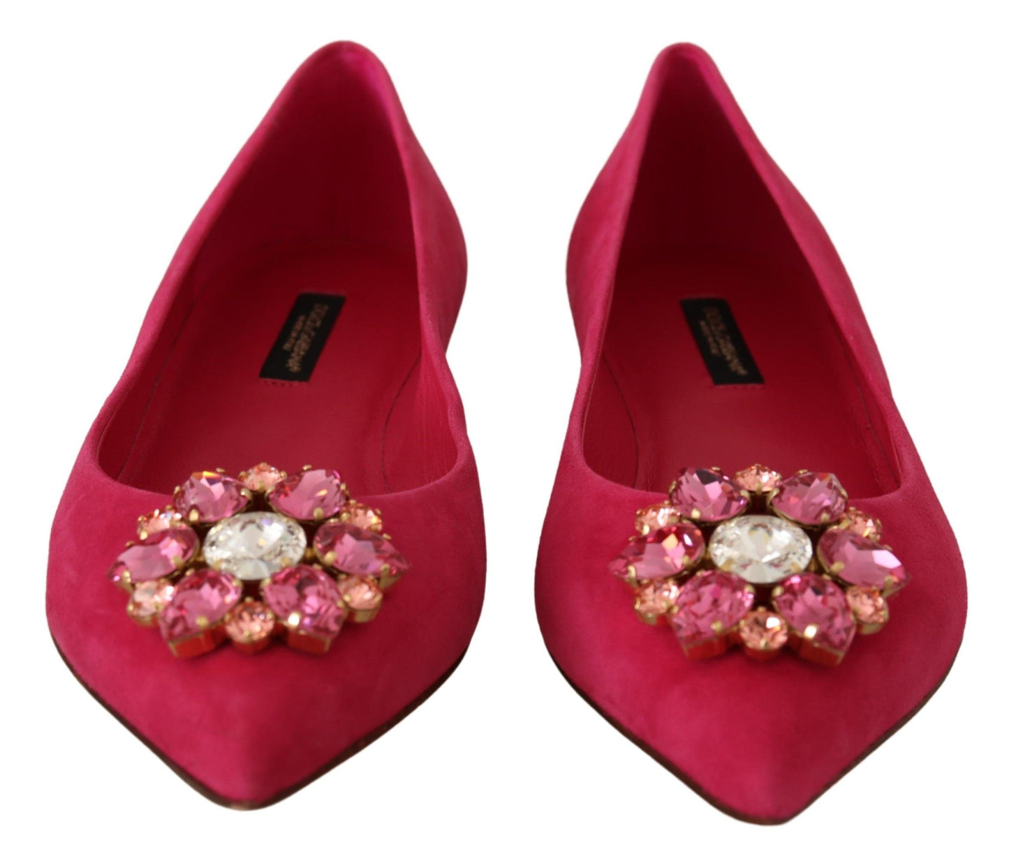 Embellished Crystal Suede Flats in Pink