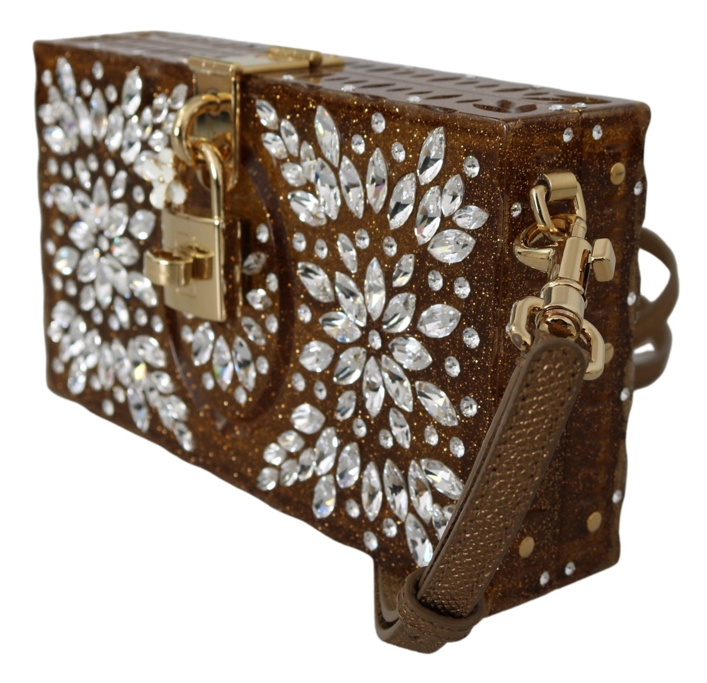 Elegant Crystal-Studded Gold Box Bag