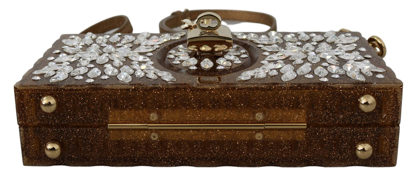 Elegant Crystal-Studded Gold Box Bag