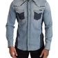 Elegant Blue Denim Slim Fit Shirt