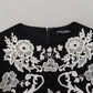 Black Lace Trim Half Sleeves A-line Dress
