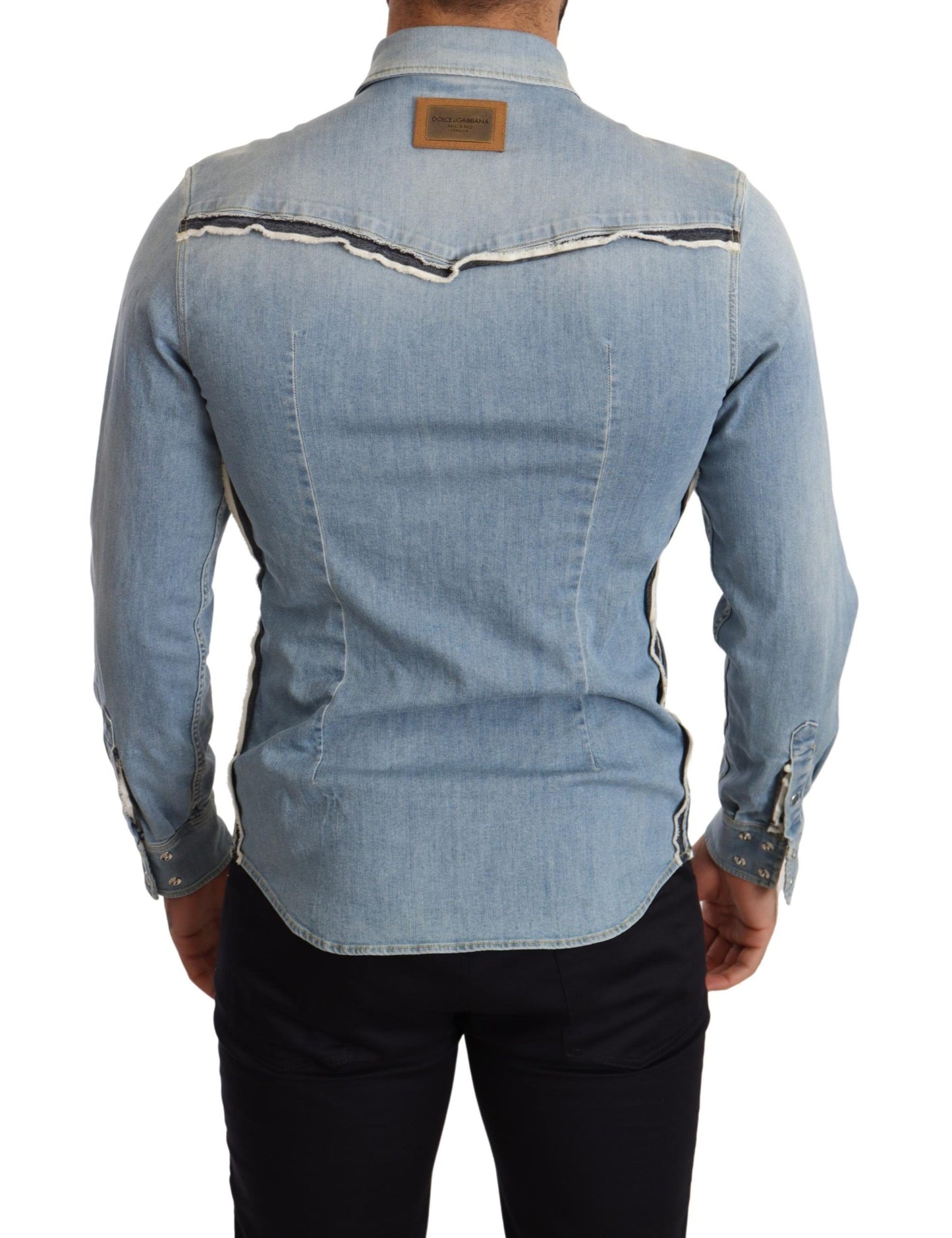 Elegant Blue Denim Slim Fit Shirt