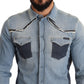 Elegant Blue Denim Slim Fit Shirt
