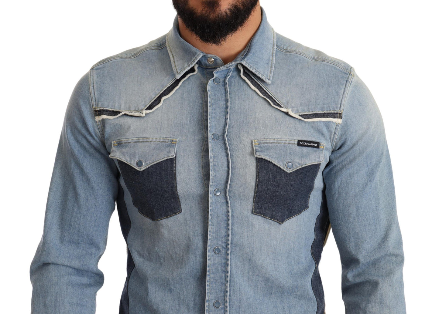 Elegant Blue Denim Slim Fit Shirt