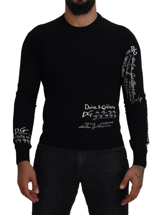 Black Cashmere Crew Neck Pullover Sweater