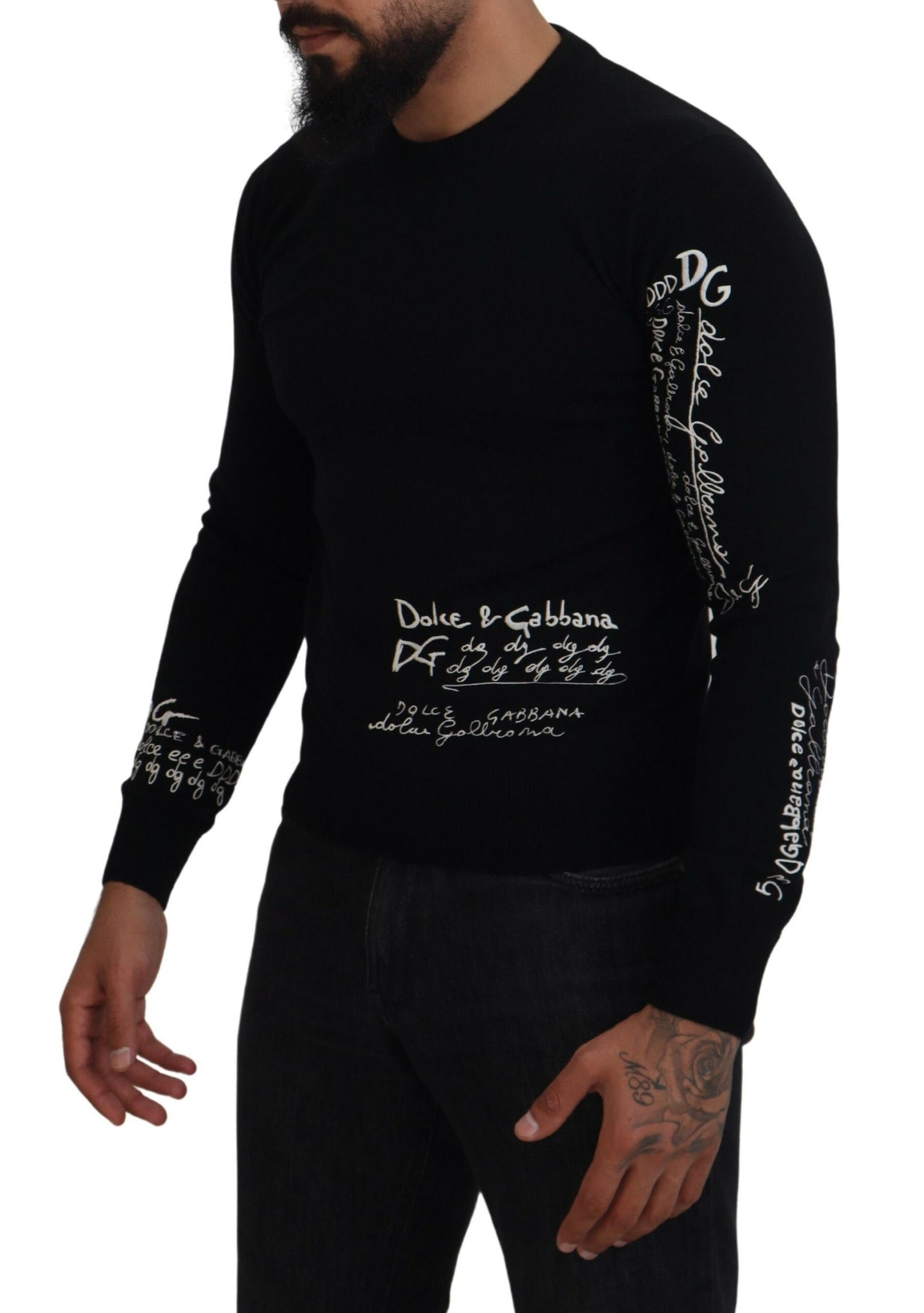 Black Cashmere Crew Neck Pullover Sweater