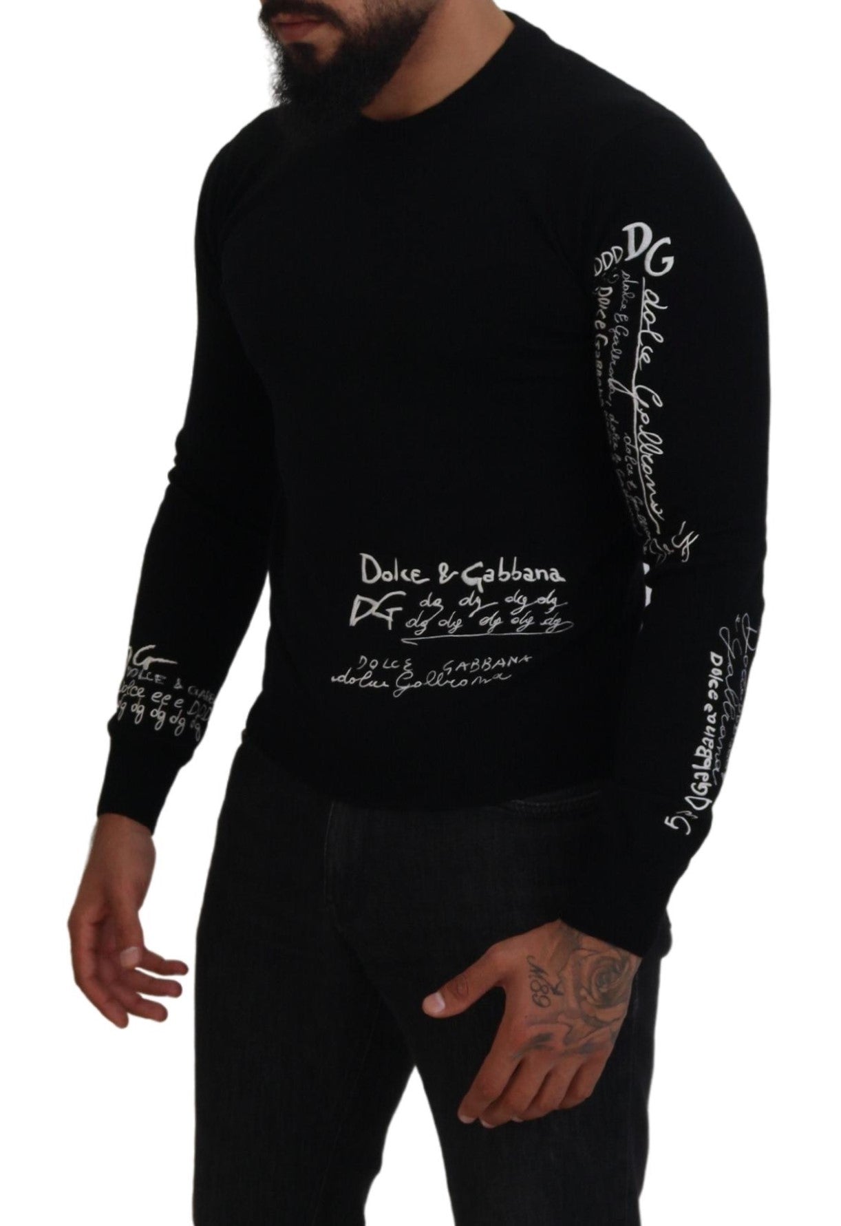 Black Cashmere Crew Neck Pullover Sweater