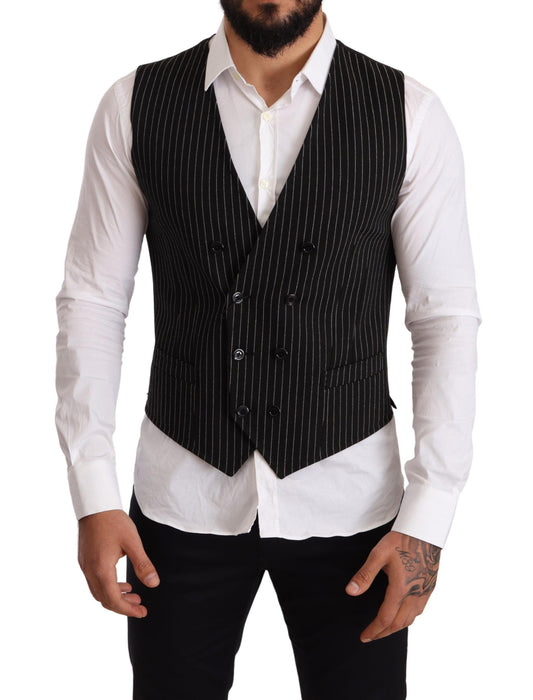 Elegant Black Striped Formal Dress Vest