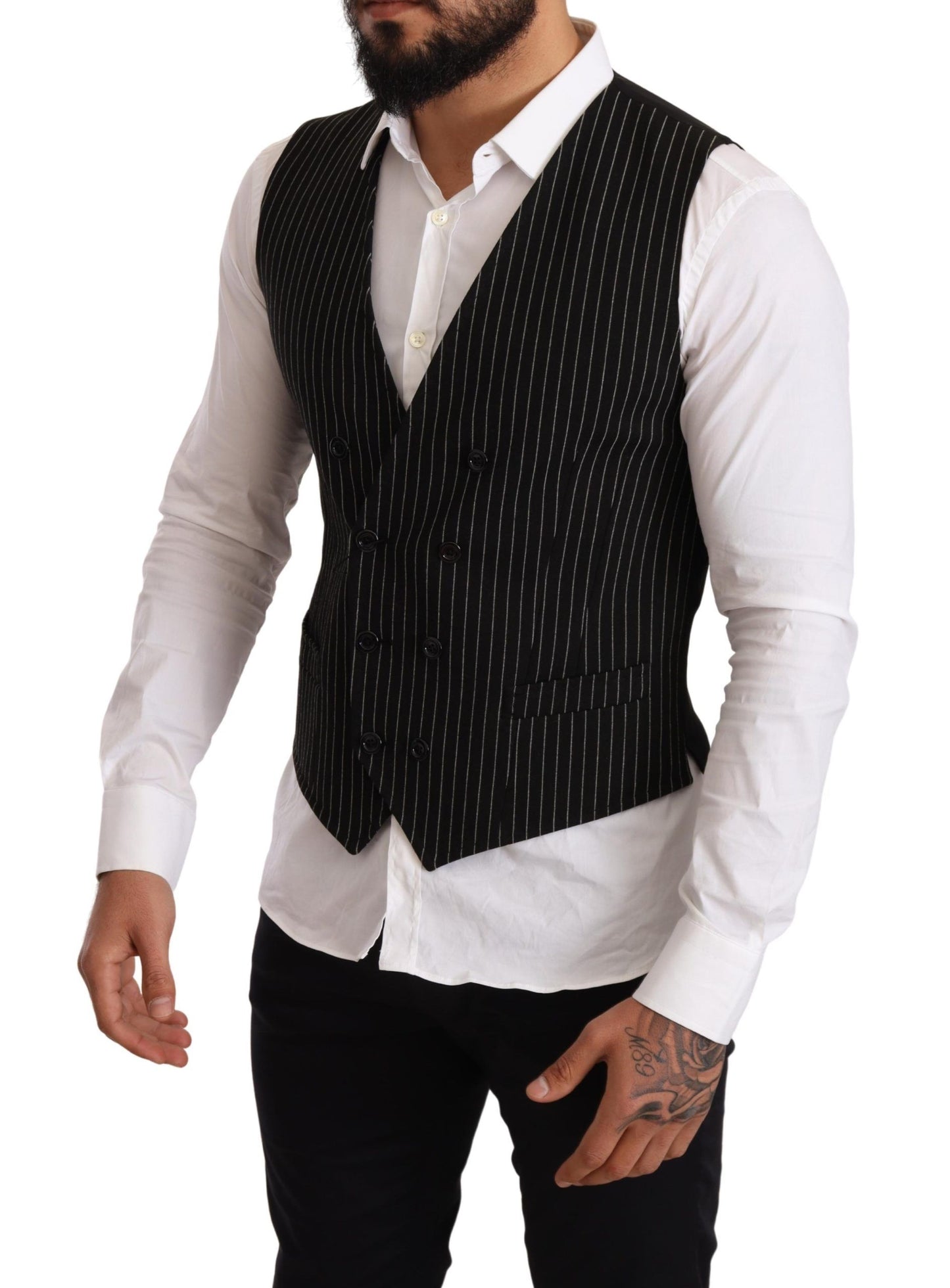 Elegant Black Striped Formal Dress Vest