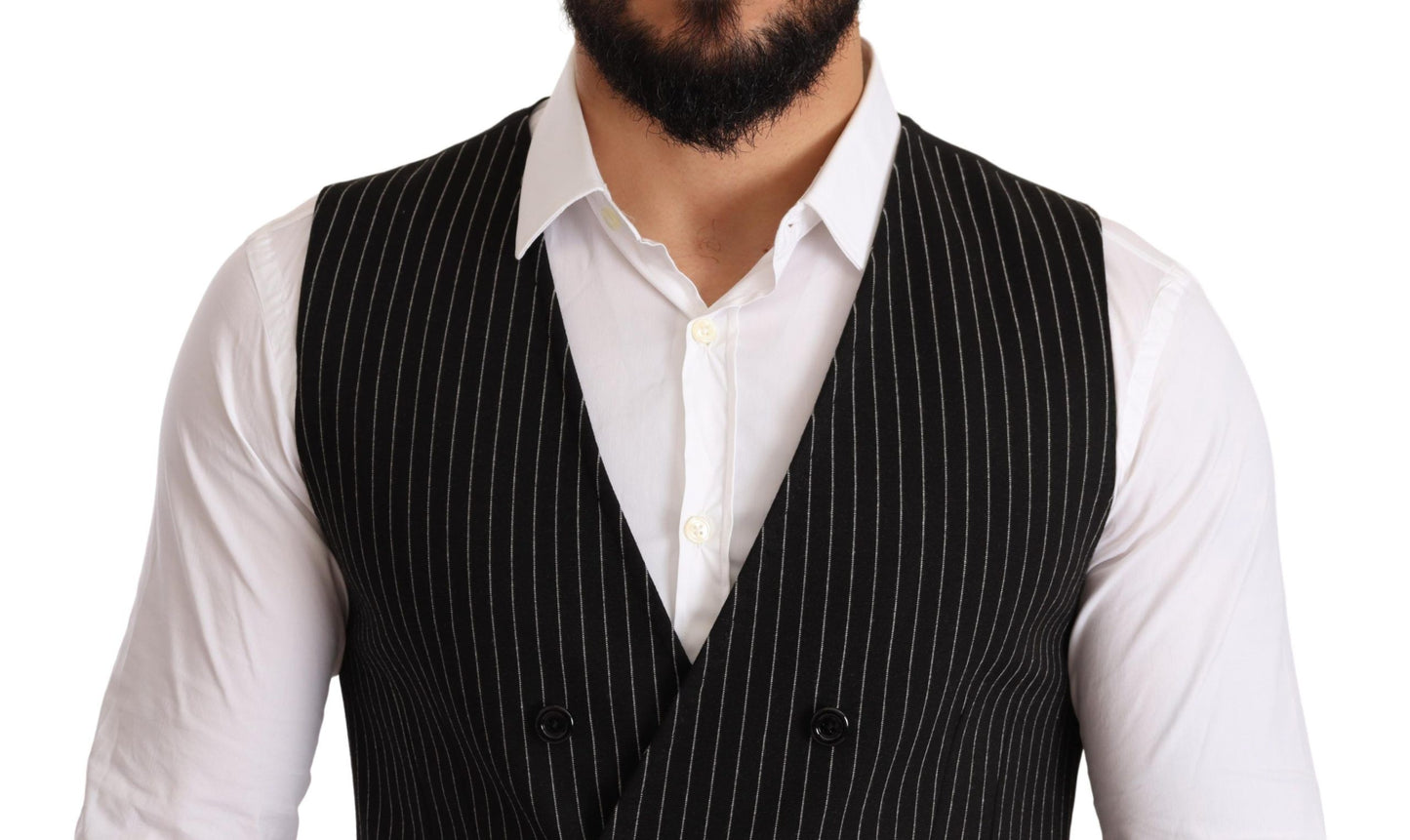 Elegant Black Striped Formal Dress Vest