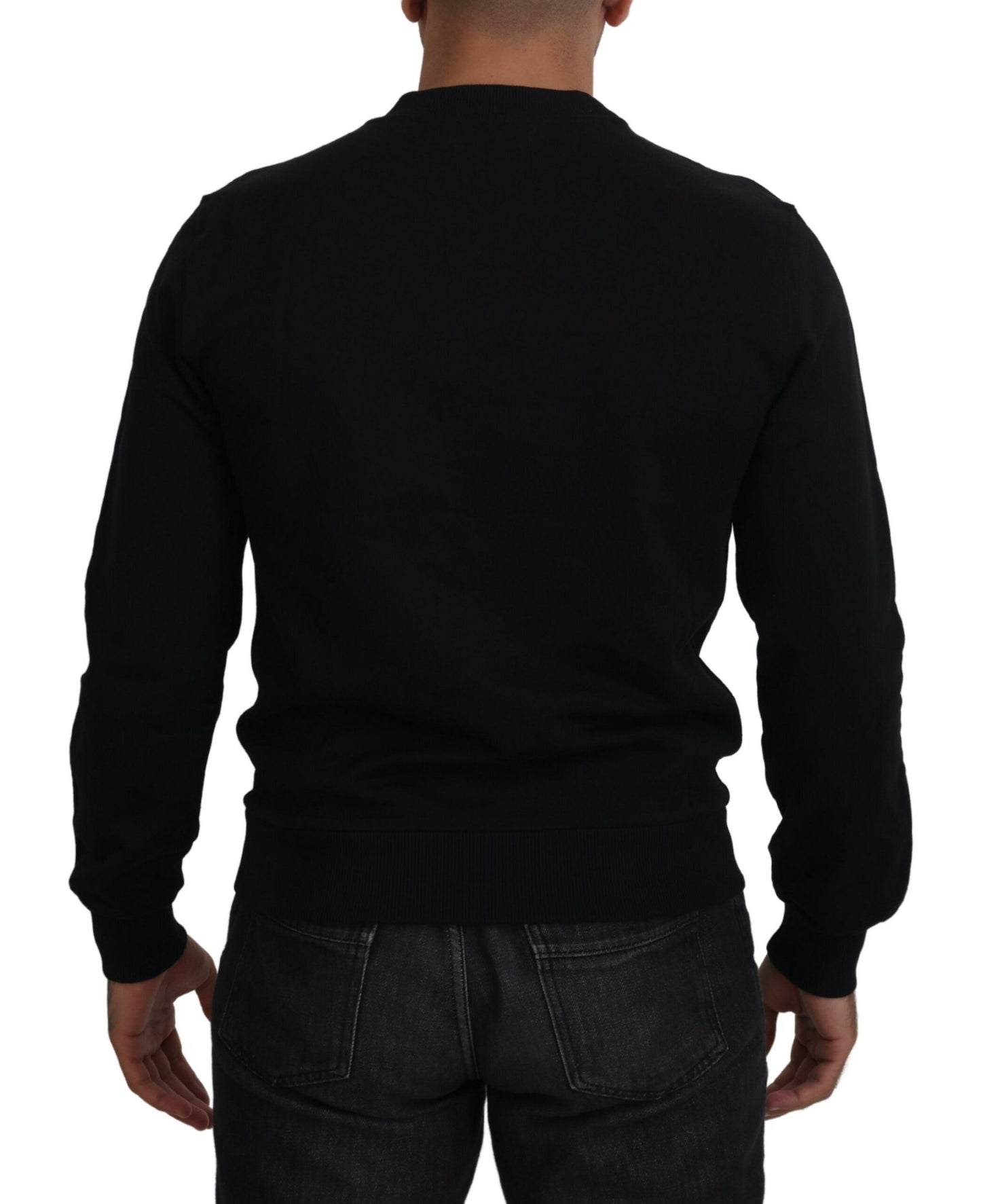 Elegant Black Cotton Pullover Sweater