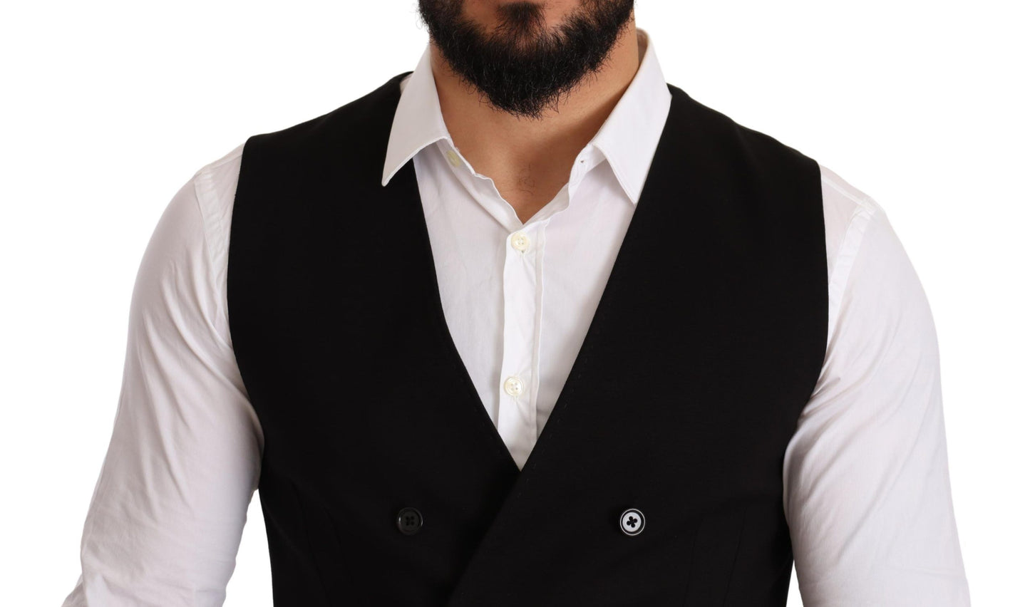 Elegant Black Double-Breasted Wool Vest