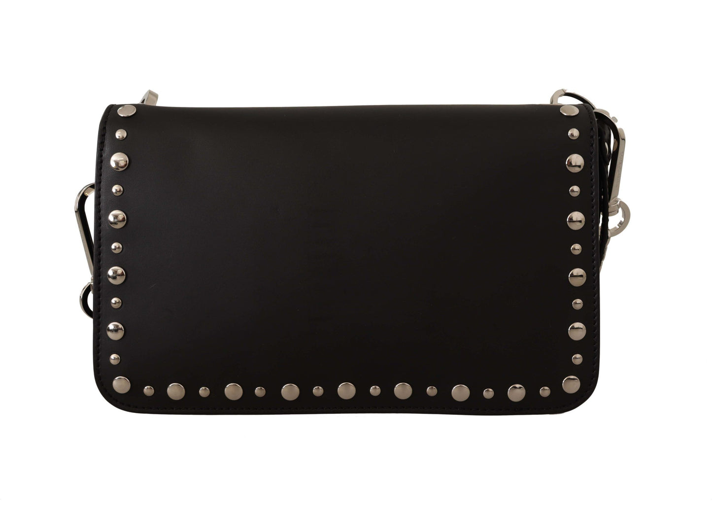 Elegant Black Leather Shoulder Bag with Silver Detailing