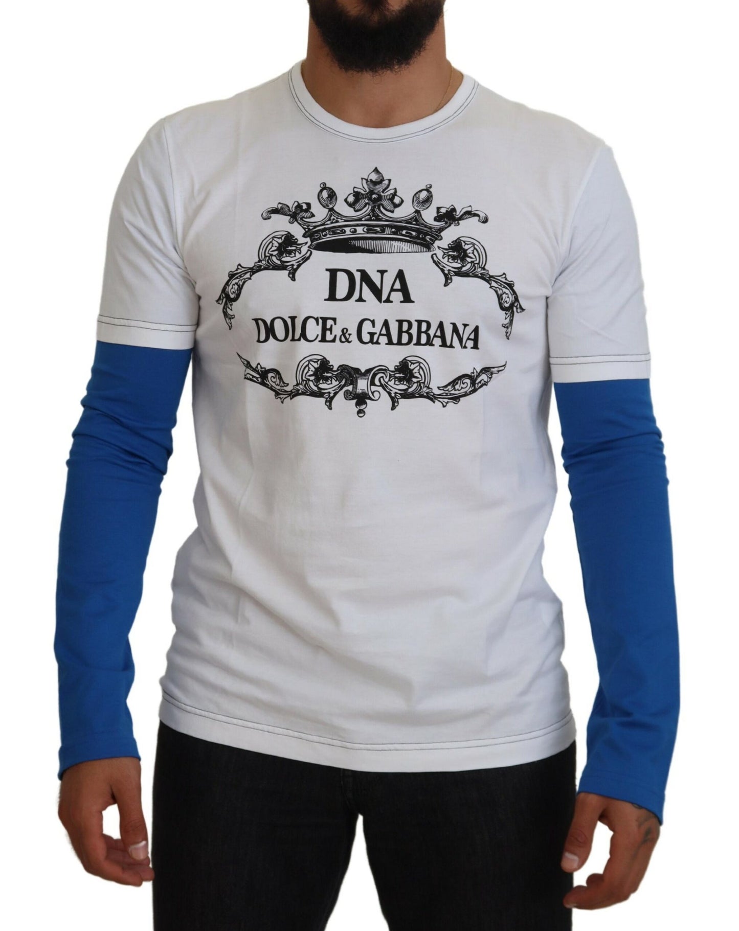 Blue White DNA Crewneck Pullover Sweater