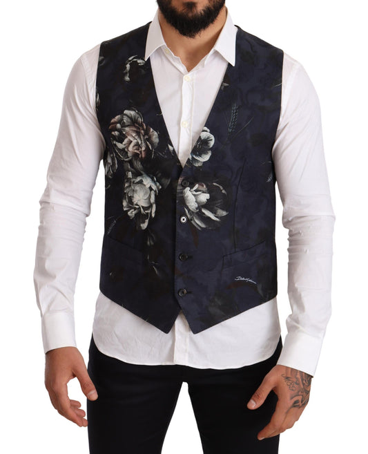 Elegant Floral Silk-Blend Mens Vest