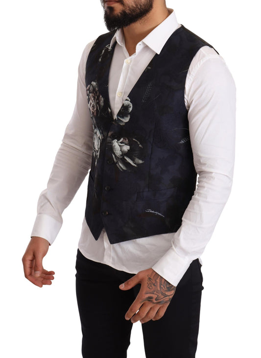 Elegant Floral Silk-Blend Mens Vest