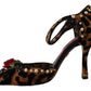 Brown Embellished Leopard Print Heels Shoes