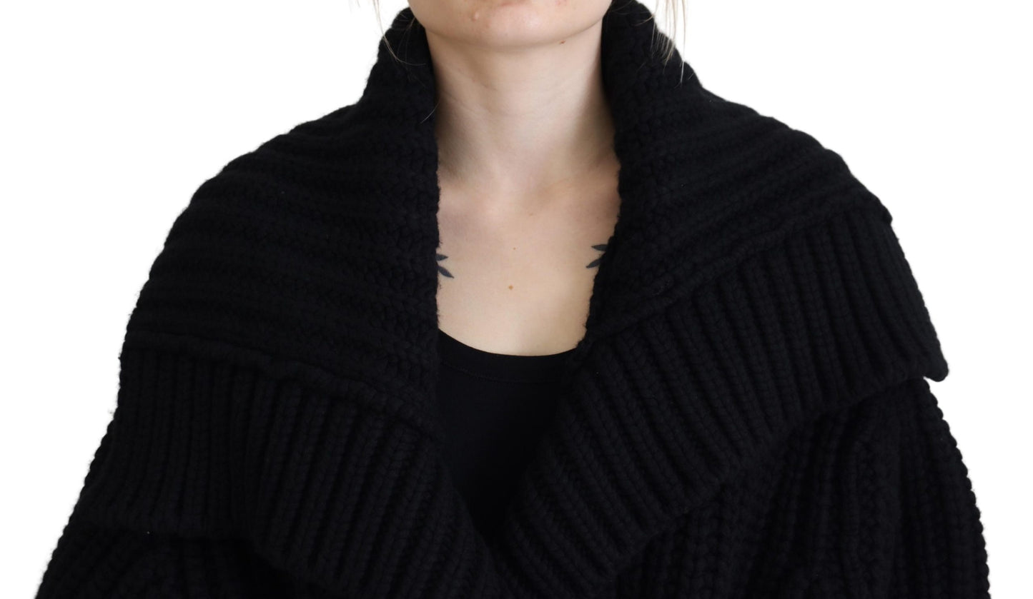 Black Wool Cashmere Knit Cardigan Sweater