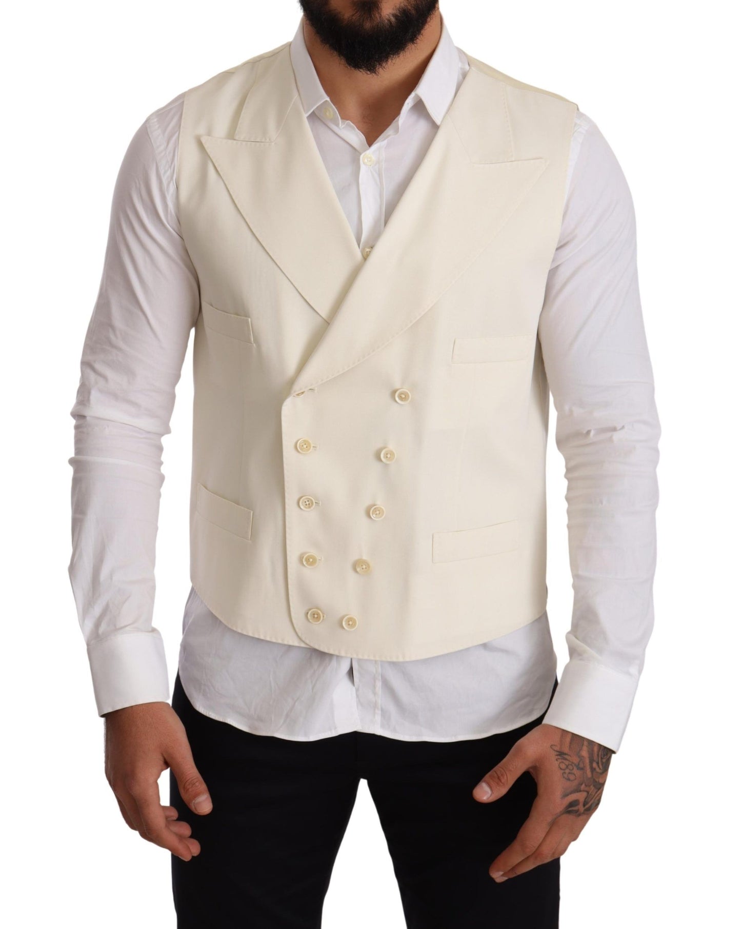 Elegant Cream Woolen Double-Breasted Vest