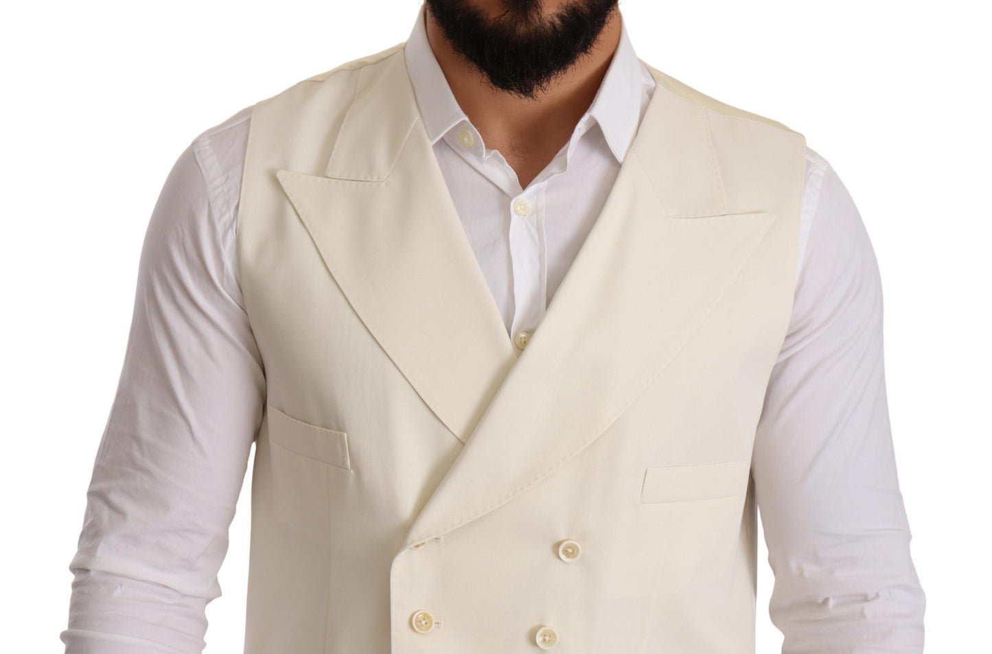 Elegant Cream Woolen Double-Breasted Vest