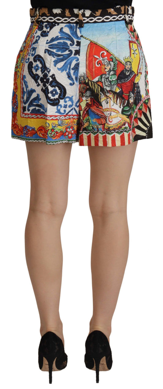 High-Waist Majolica Floral Hot Pants