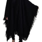 Black Long Sleeves Fringe Coat Alpaca Jacket