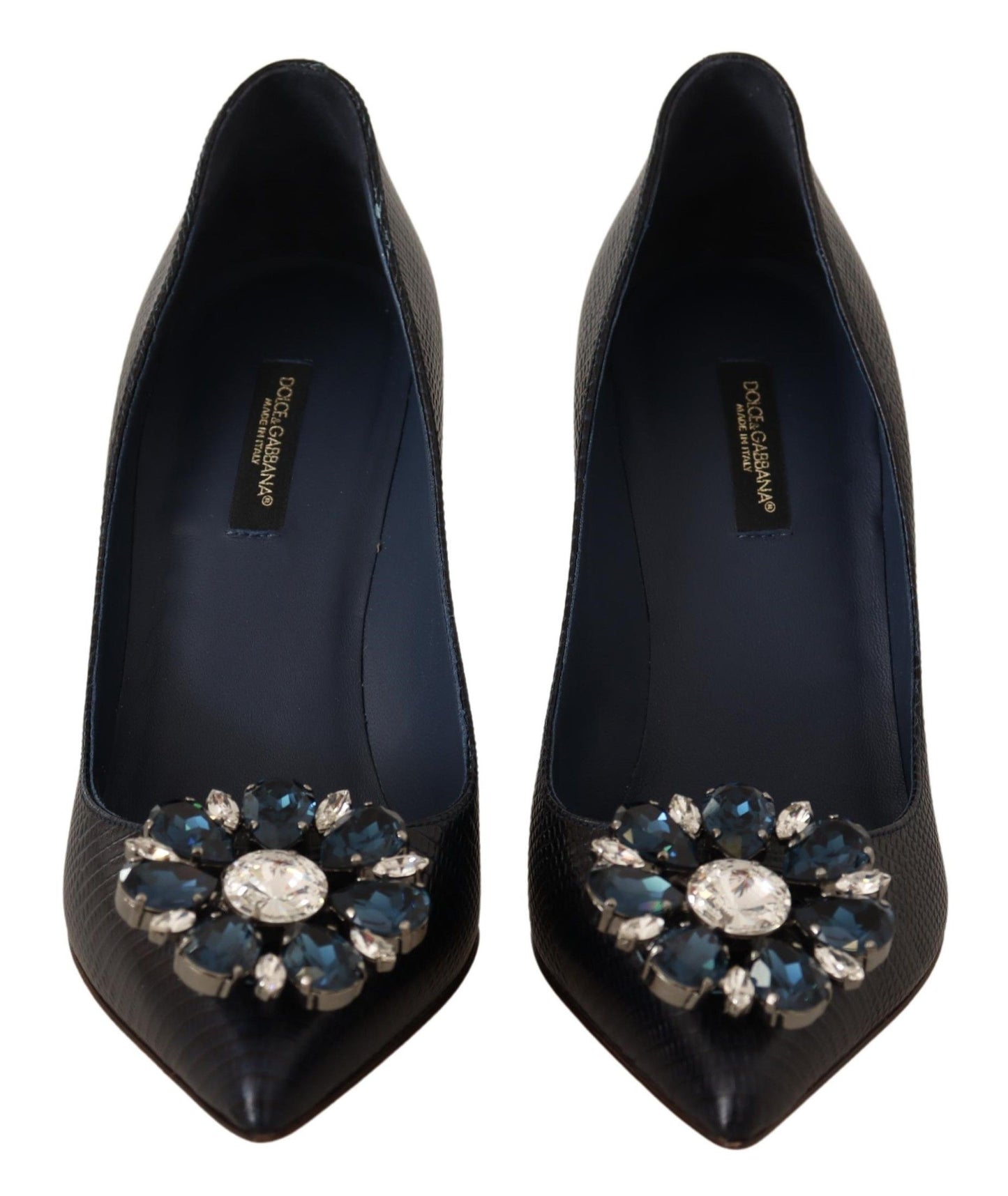 Elegant Dark Blue Crystal Leather Pumps