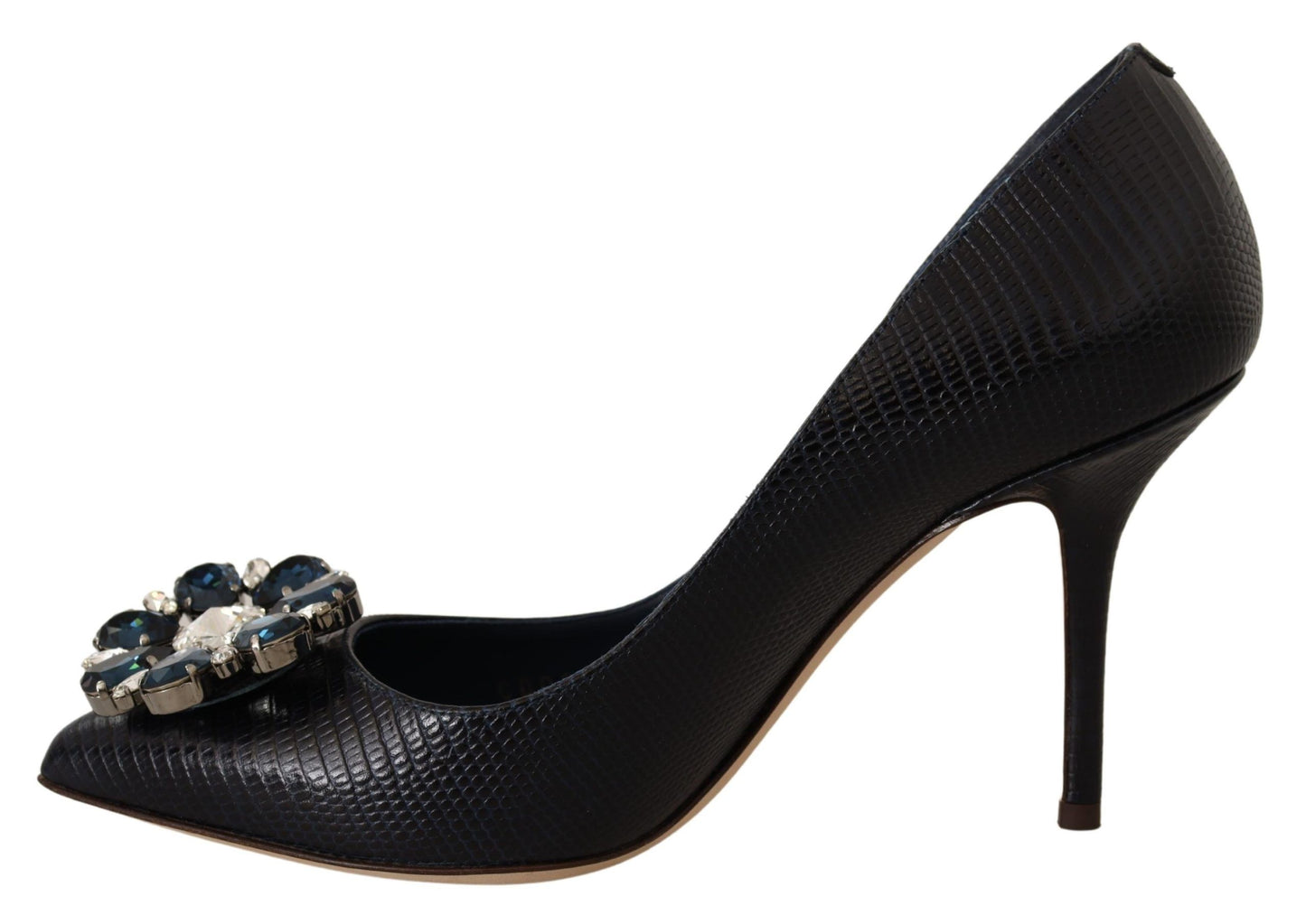 Elegant Dark Blue Crystal Leather Pumps