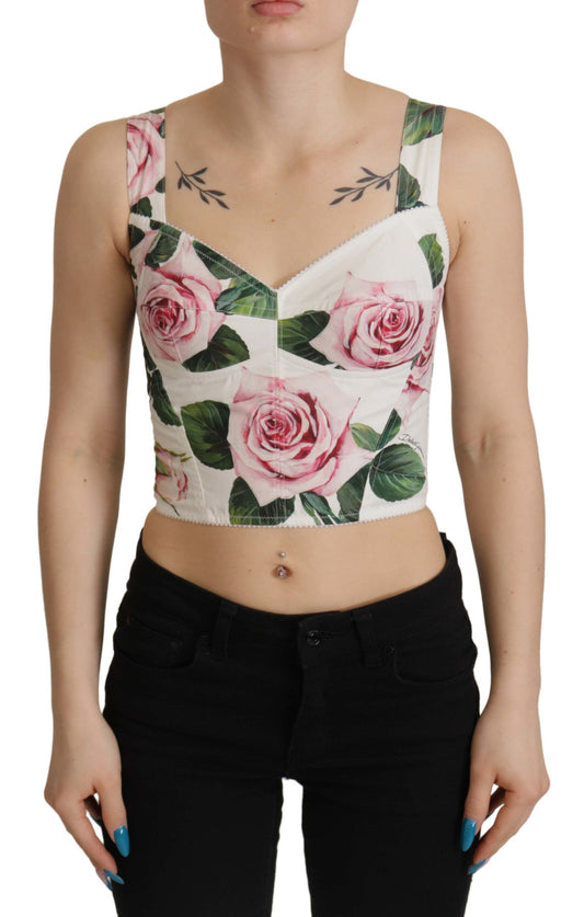 Elegant Tropical Rose Print Sleeveless Corset Top