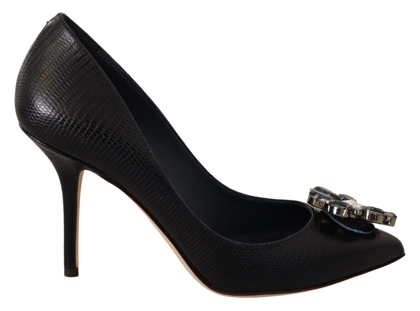 Elegant Dark Blue Crystal Leather Pumps