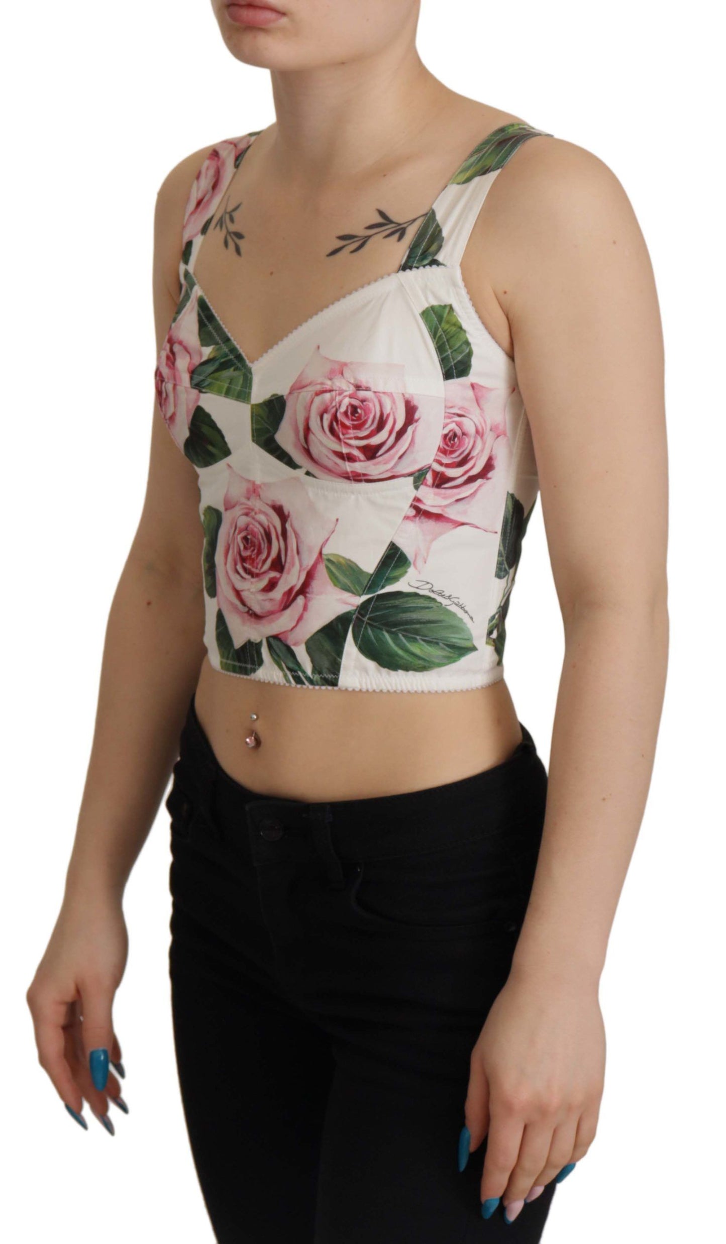 Elegant Tropical Rose Print Sleeveless Corset Top