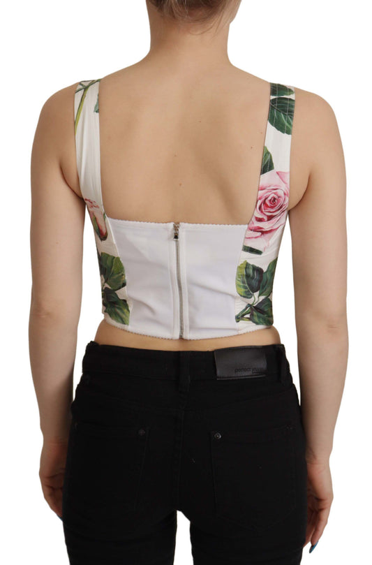 Elegant Tropical Rose Print Sleeveless Corset Top