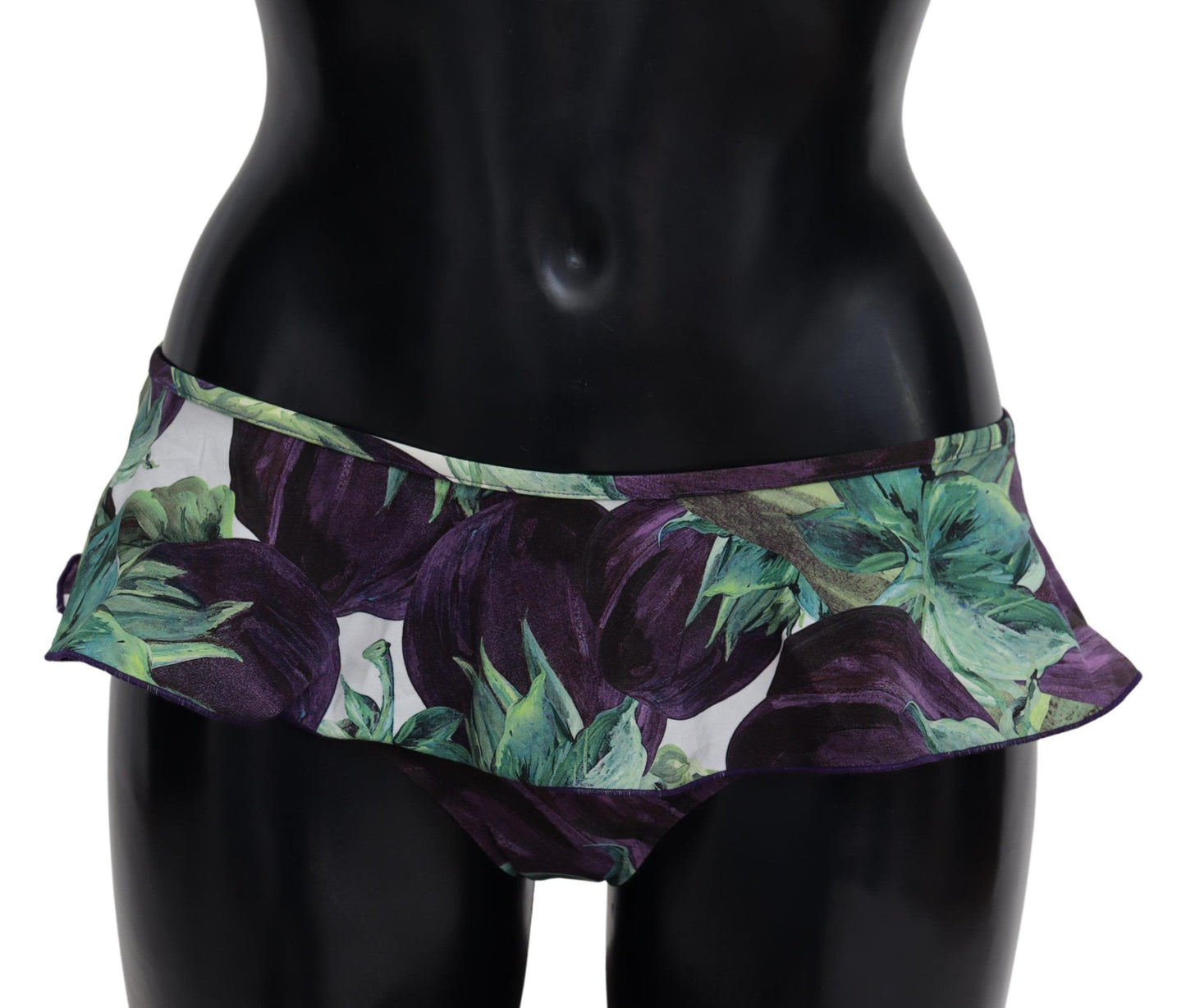 Elegant Green Eggplant Print Bikini Bottom