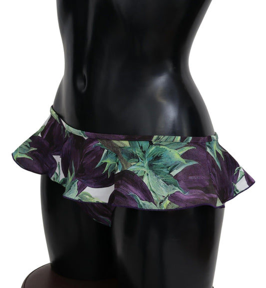 Elegant Green Eggplant Print Bikini Bottom