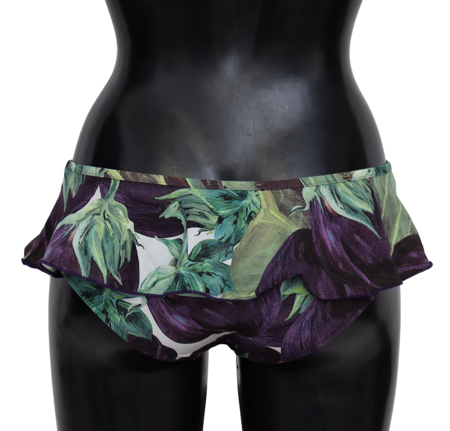 Elegant Green Eggplant Print Bikini Bottom