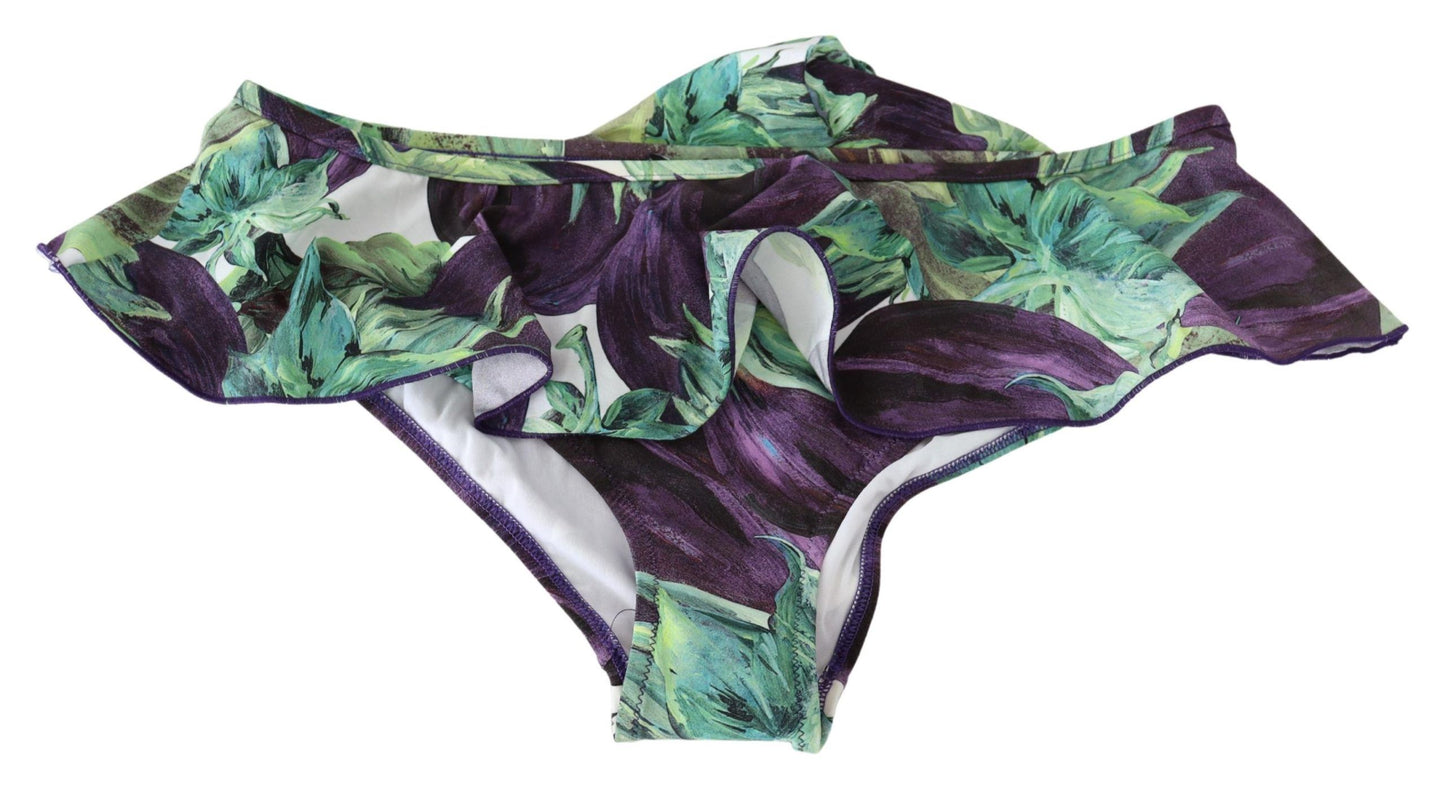 Elegant Green Eggplant Print Bikini Bottom