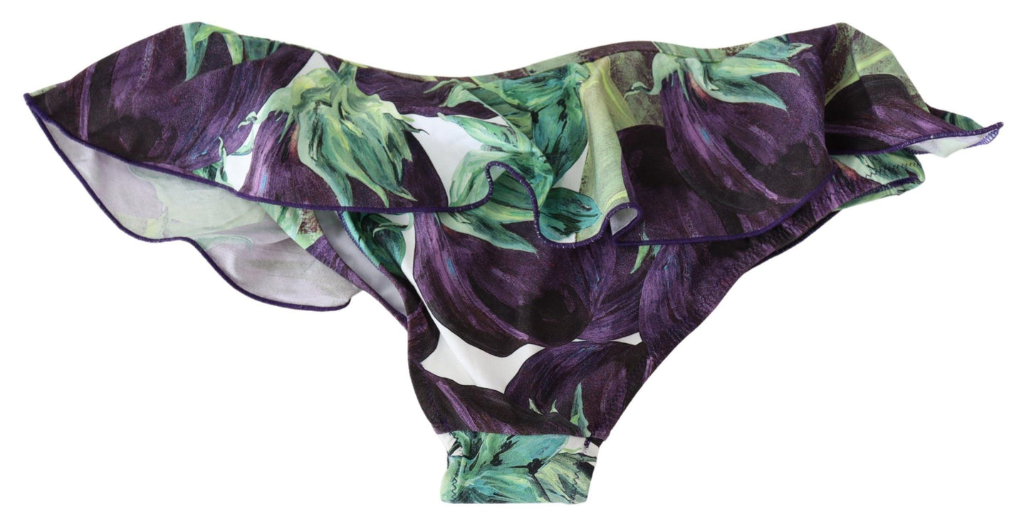 Elegant Green Eggplant Print Bikini Bottom