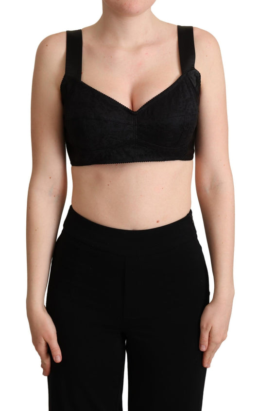 Elegant Black Silk Blend Bustier Crop Top