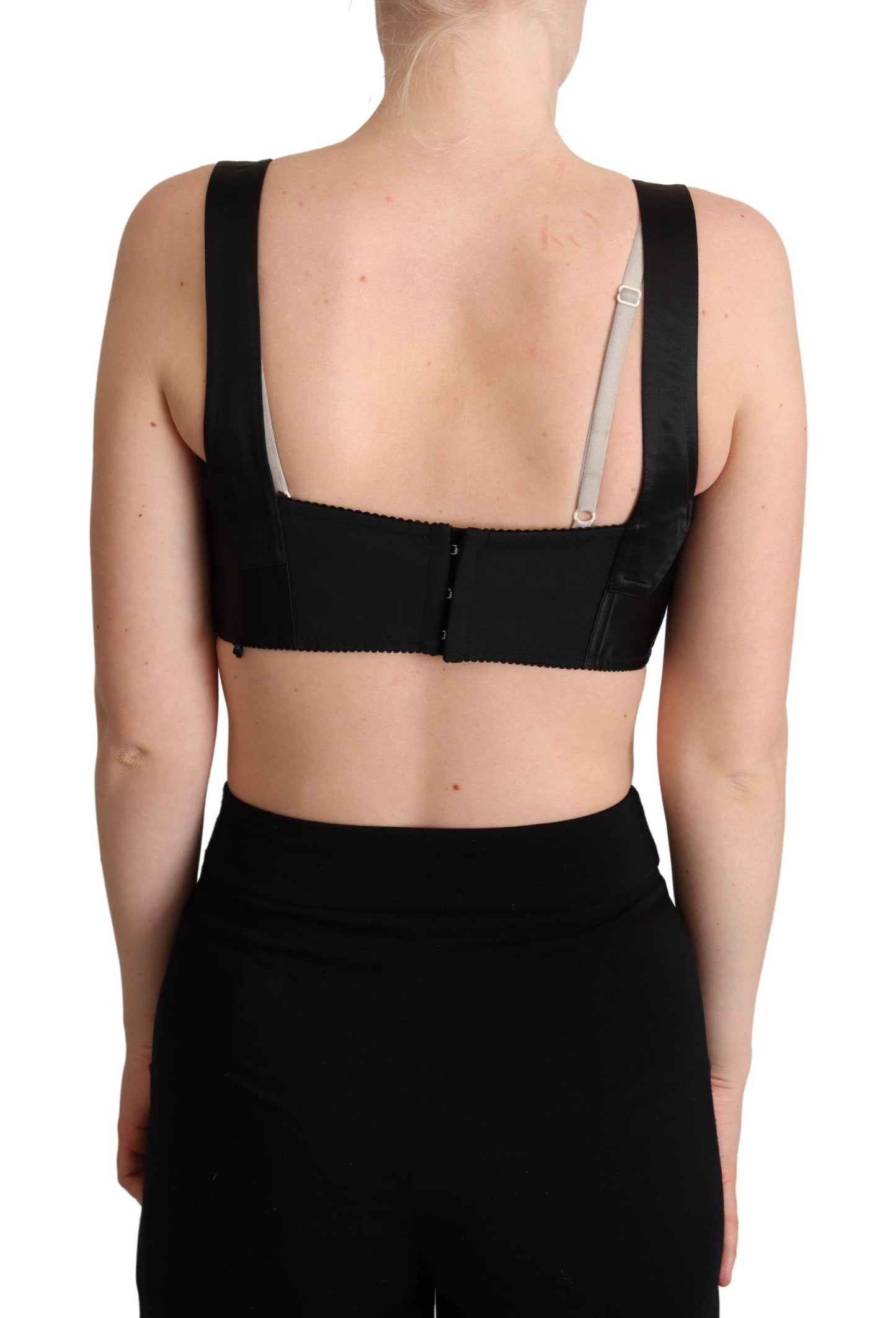 Elegant Black Silk Blend Bustier Crop Top